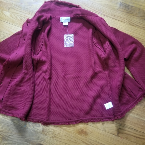 Chadwicks Acrylic Fringe Womens Knit Med Button Front  Cardigan Sweater Deep Red - Picture 4 of 9